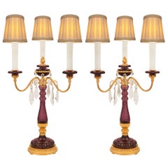 Pair of French Turn of the Century Louis XVI St. Amethyst Colored Glass Lamps