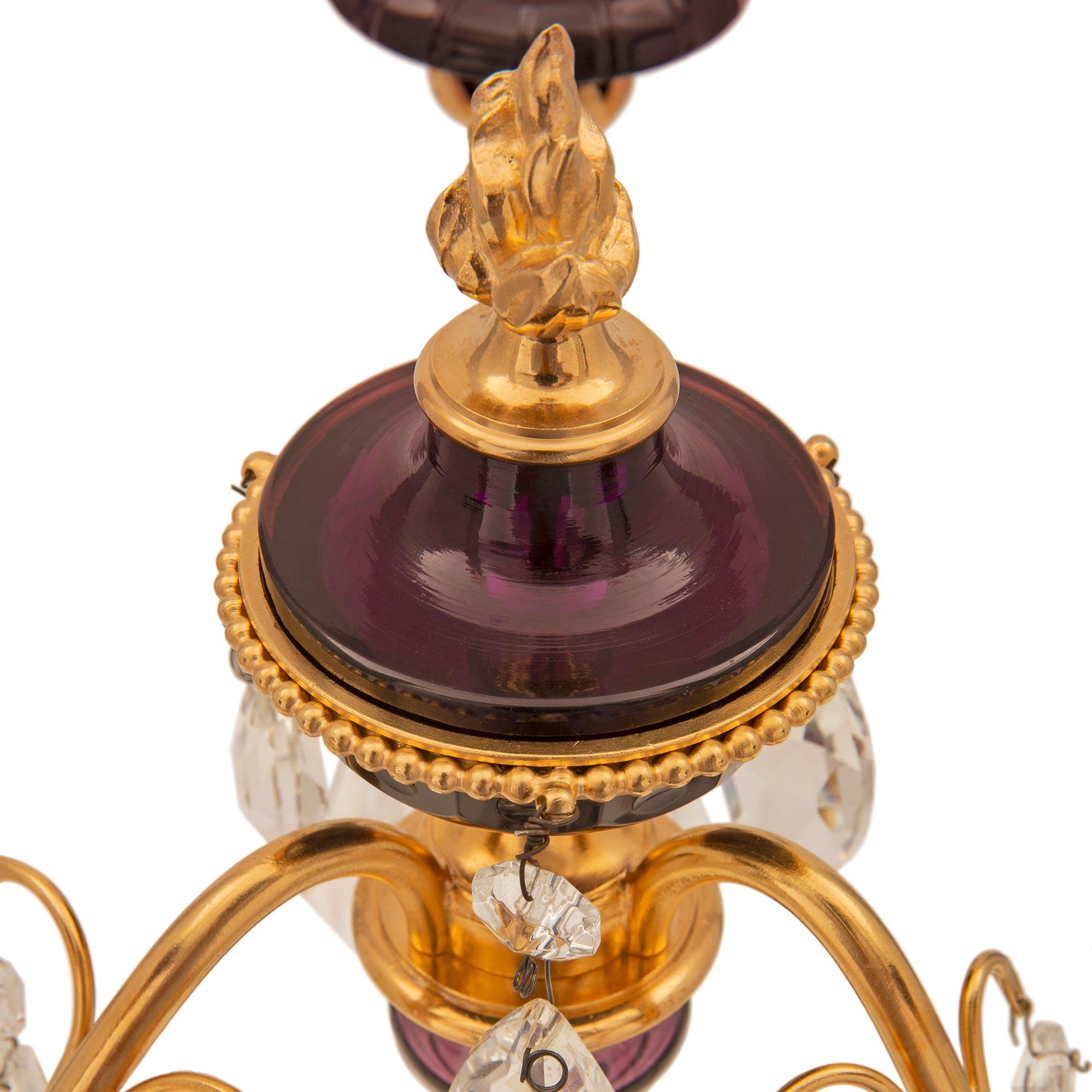 20th Century Pair of French Turn of the Century Louis XVI St. Amethyst Colored Glass Lamps For Sale