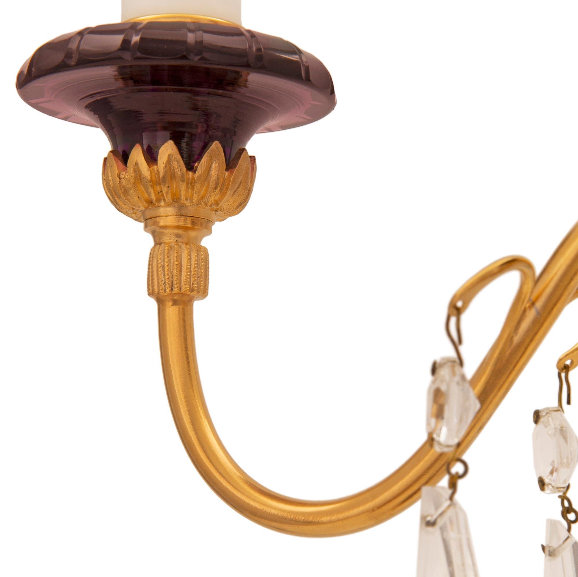 Pair of French Turn of the Century Louis XVI St. Amethyst Colored Glass Lamps For Sale 1
