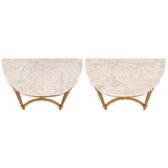 Pair of French Turn of the Century Louis XVI St. Giltwood and White Carrara Marb
