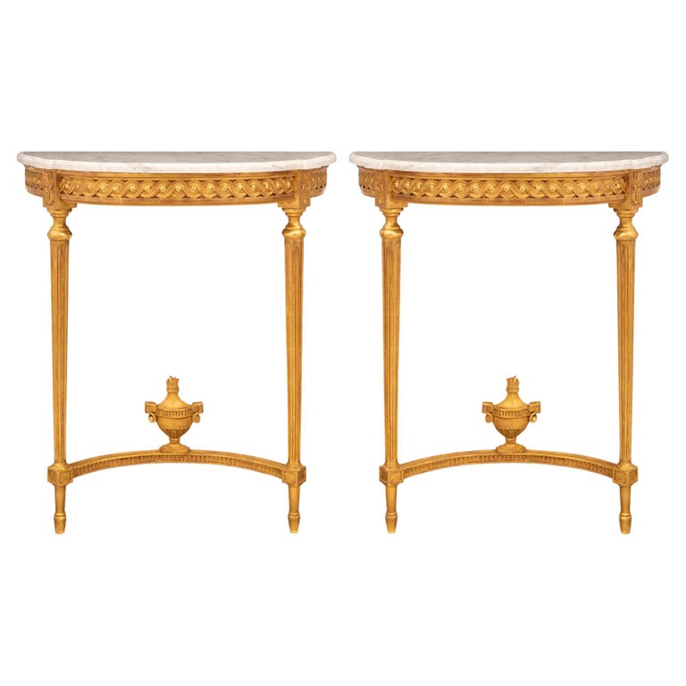 Pair of French Turn of the Century Louis XVI St. Giltwood and White ...