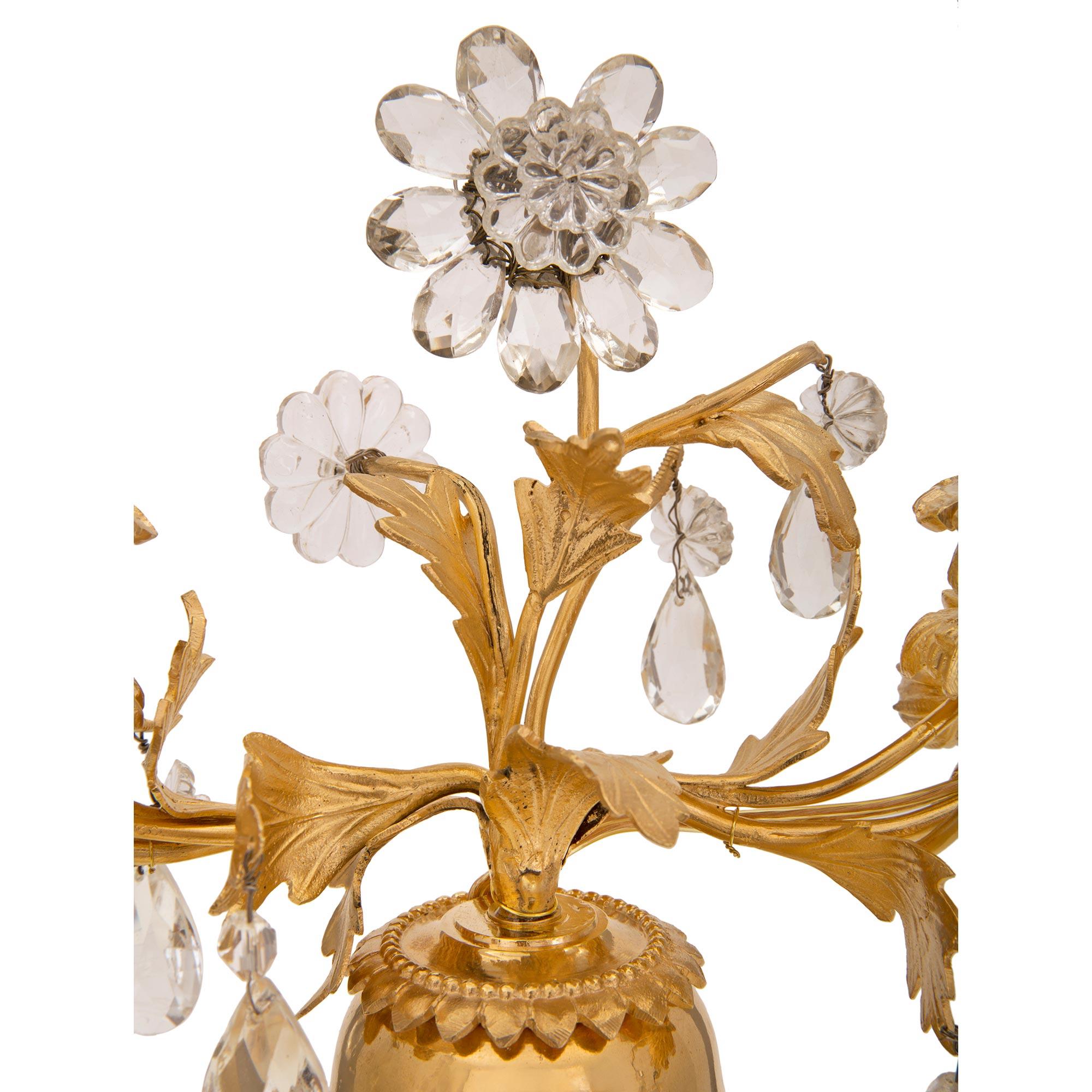 20th Century Pair of French Turn of the Century Louis XVI St. Ormolu and Crystal Lamps For Sale
