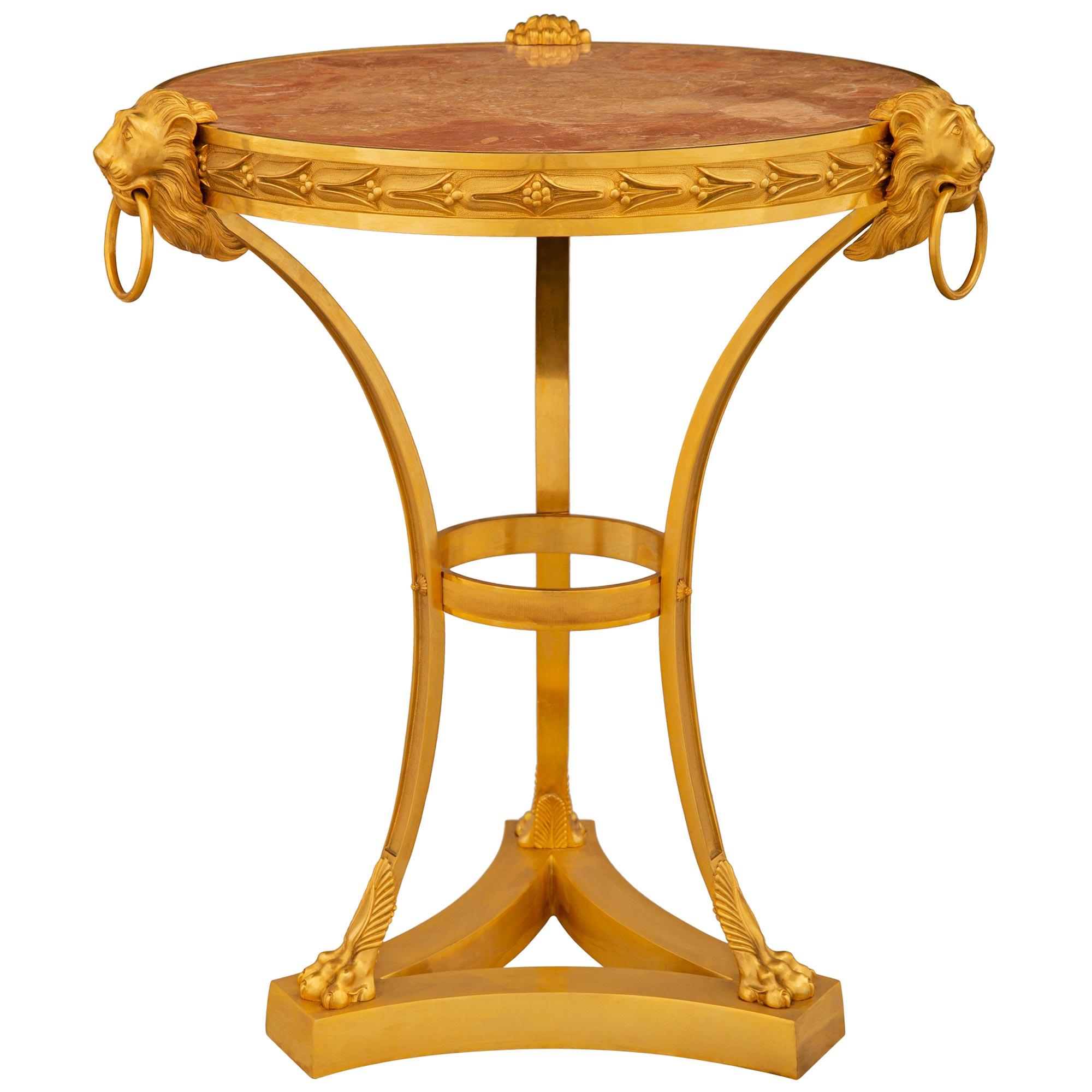 Neoclassical Pair Of French Turn Of The Century Neo-Classical St. Ormolu & Marble Side Tables For Sale