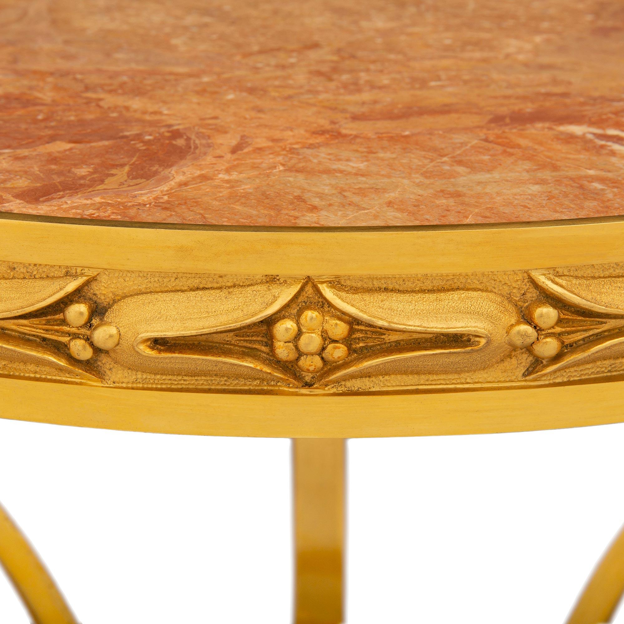 Pair Of French Turn Of The Century Neo-Classical St. Ormolu & Marble Side Tables In Good Condition For Sale In West Palm Beach, FL