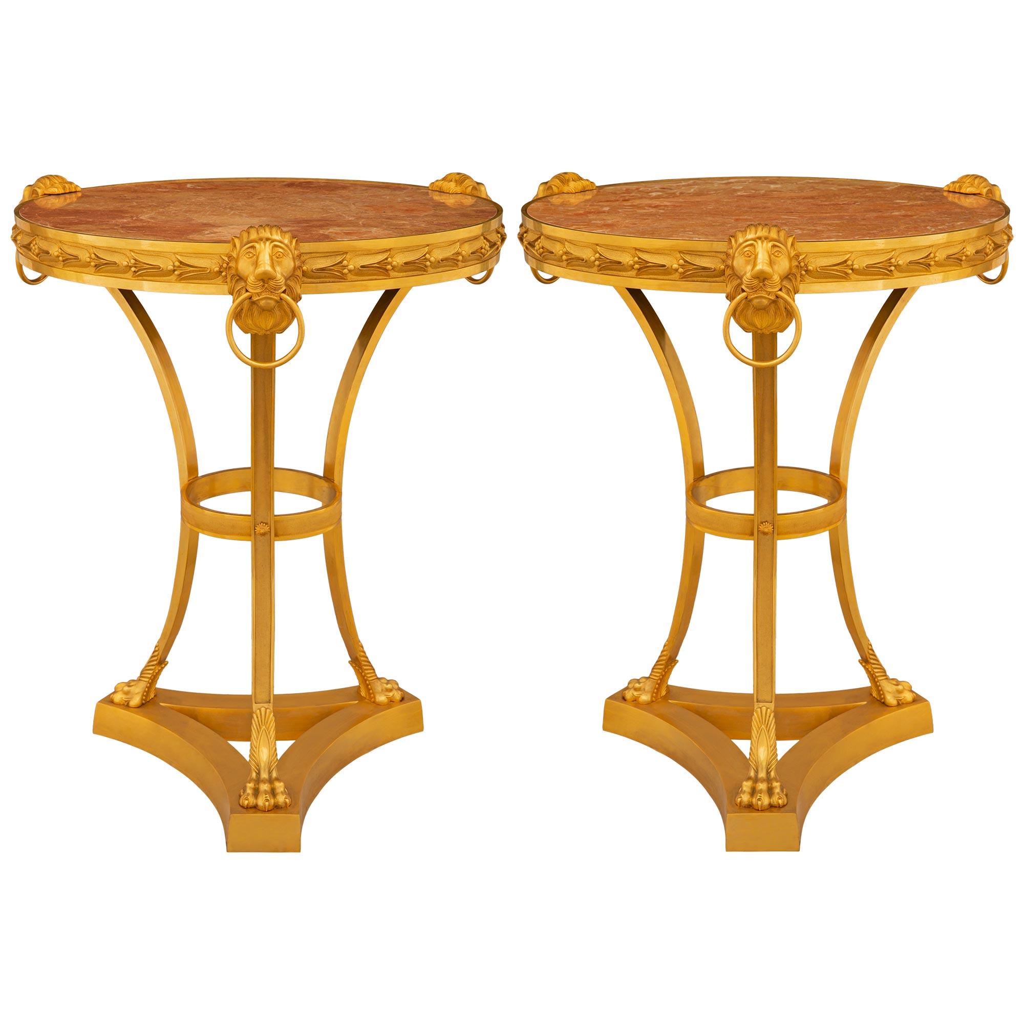 Pair Of French Turn Of The Century Neo-Classical St. Ormolu & Marble Side Tables For Sale 3