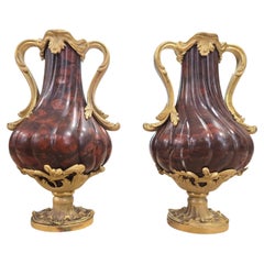 Pair of French Turned Red Marble Vases with Gilt Bronze Mounts