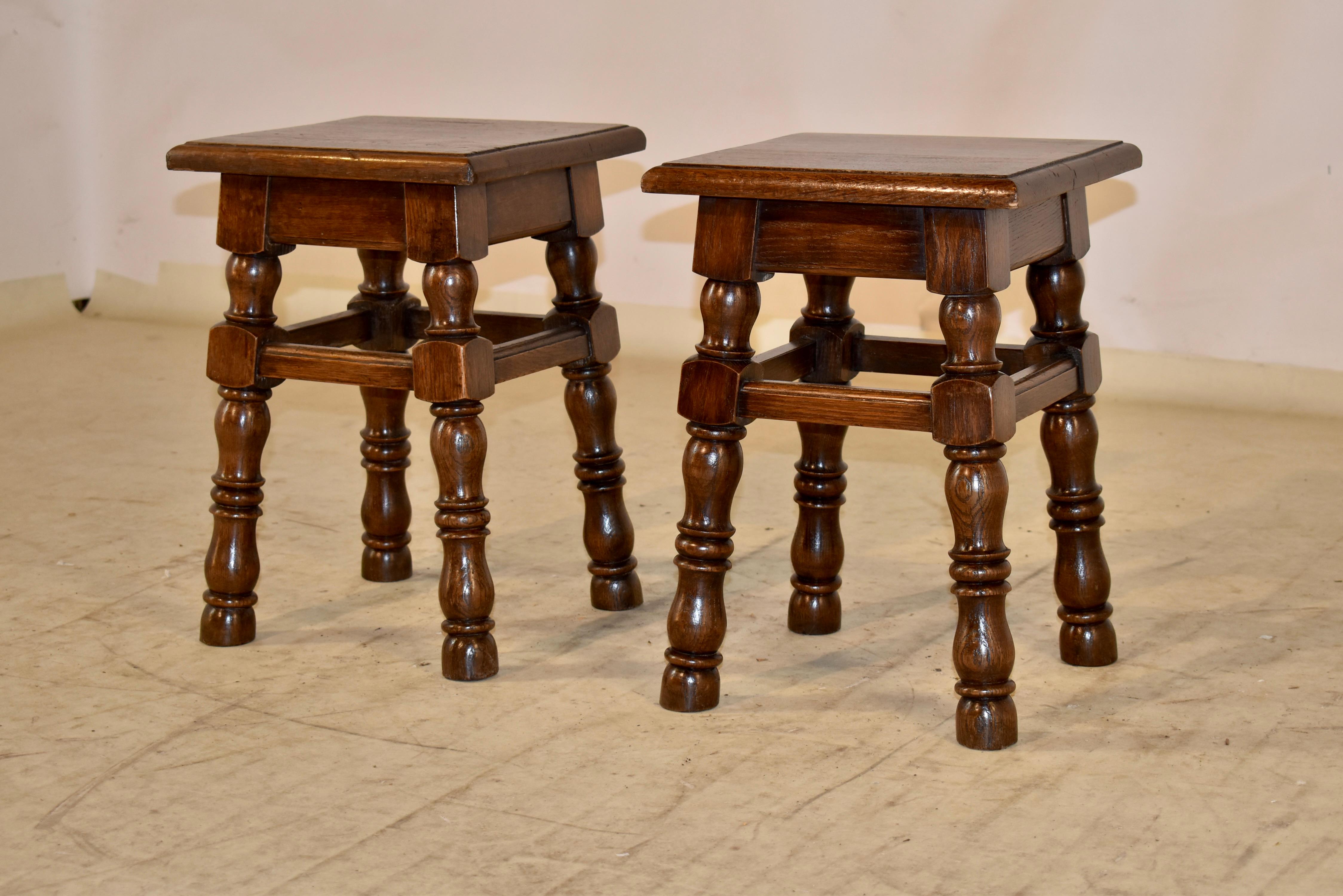 Oak Pair of French Turned Stools For Sale
