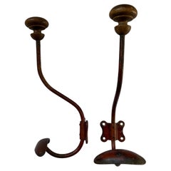 Retro Pair of French Turned Wood and Iron Hooks