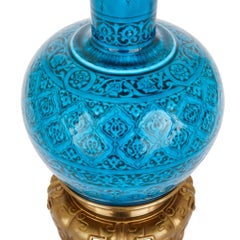 Pair of French Turquoise Faience Lamps by Theodore Deck, in the Persian Style