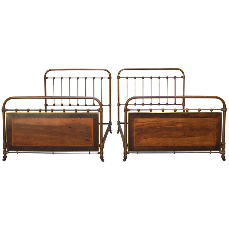 Pair Of French Twin Beds Cast Iron Fake Wood Brasarquetry Pair Of French Twin Beds Cast Iron Fake Wood Brasarquetry Circa
