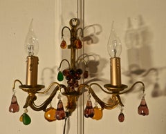 Pair of French Twin Wall Lights Hung with Crystal Fruit