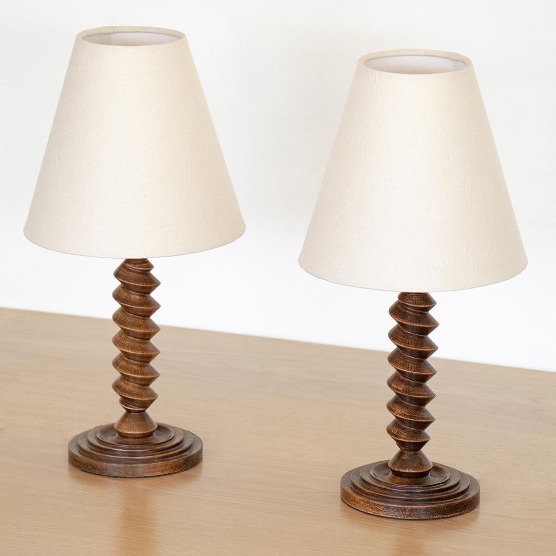 Pair of French Twisted Wood Lamps In Good Condition In Los Angeles, CA