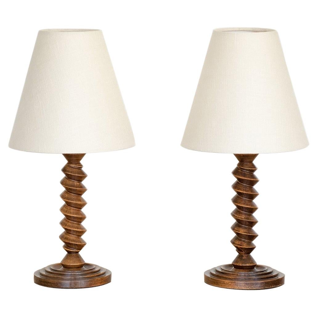 Pair of French Twisted Wood Lamps