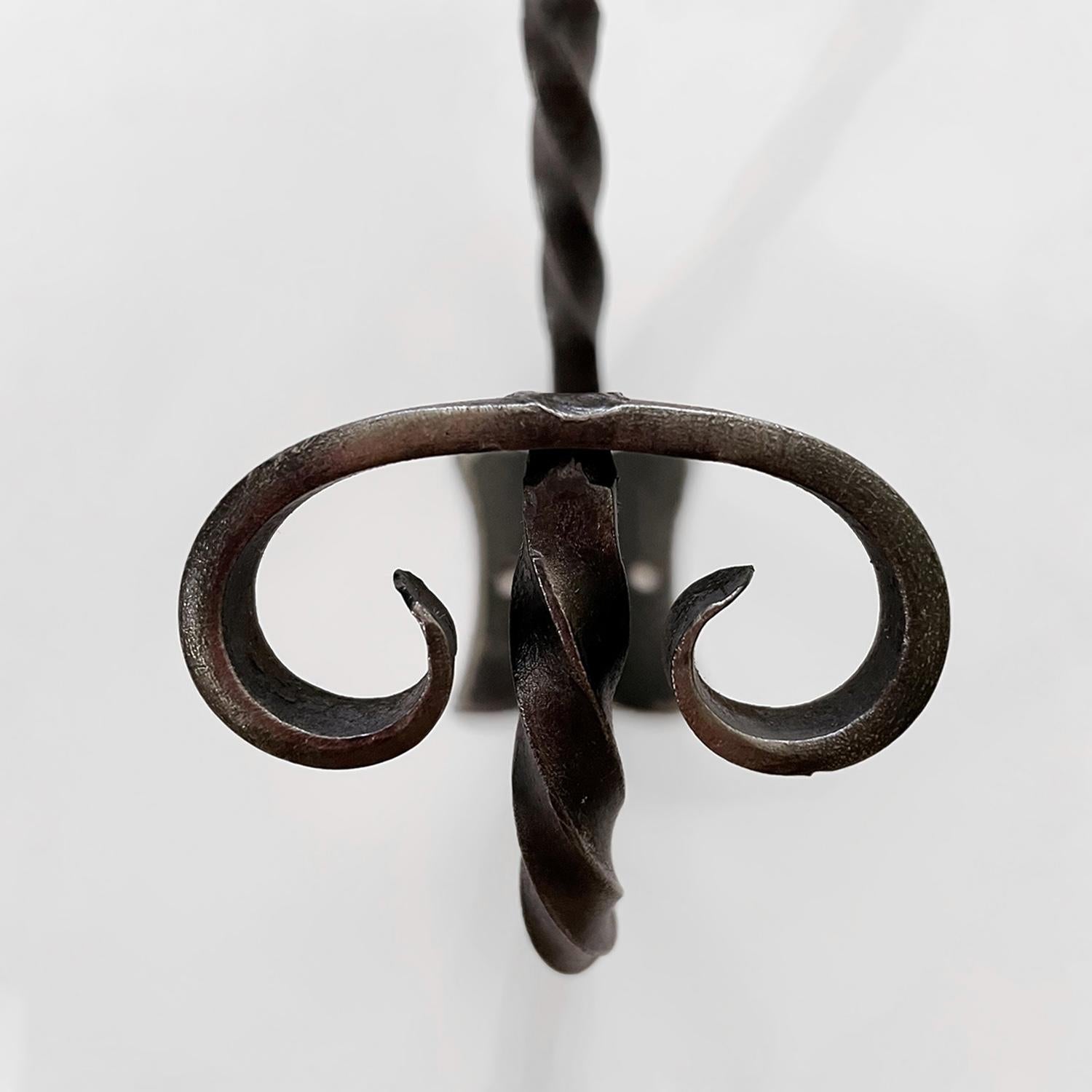 Pair of French Twisted Wrought Iron Double Hooks For Sale 5