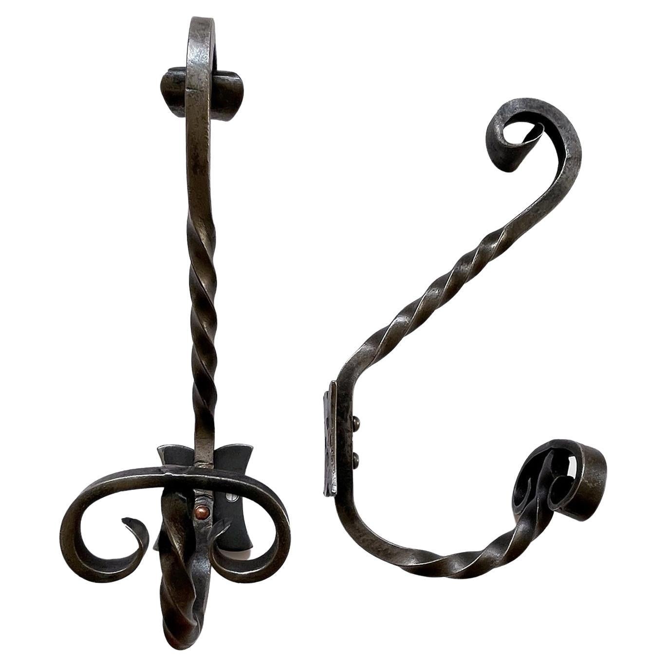 Pair of French Twisted Wrought Iron Double Hooks For Sale