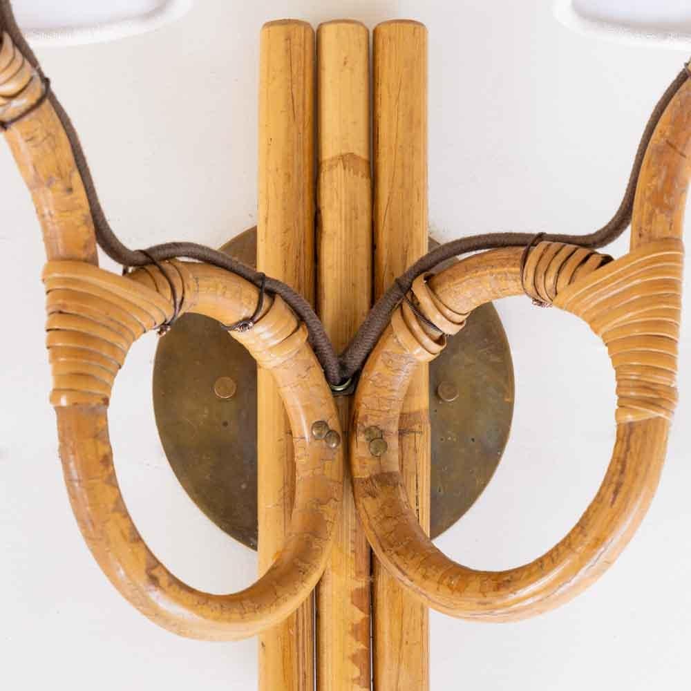 Pair of French Two-Arm Rattan Sconces For Sale 5
