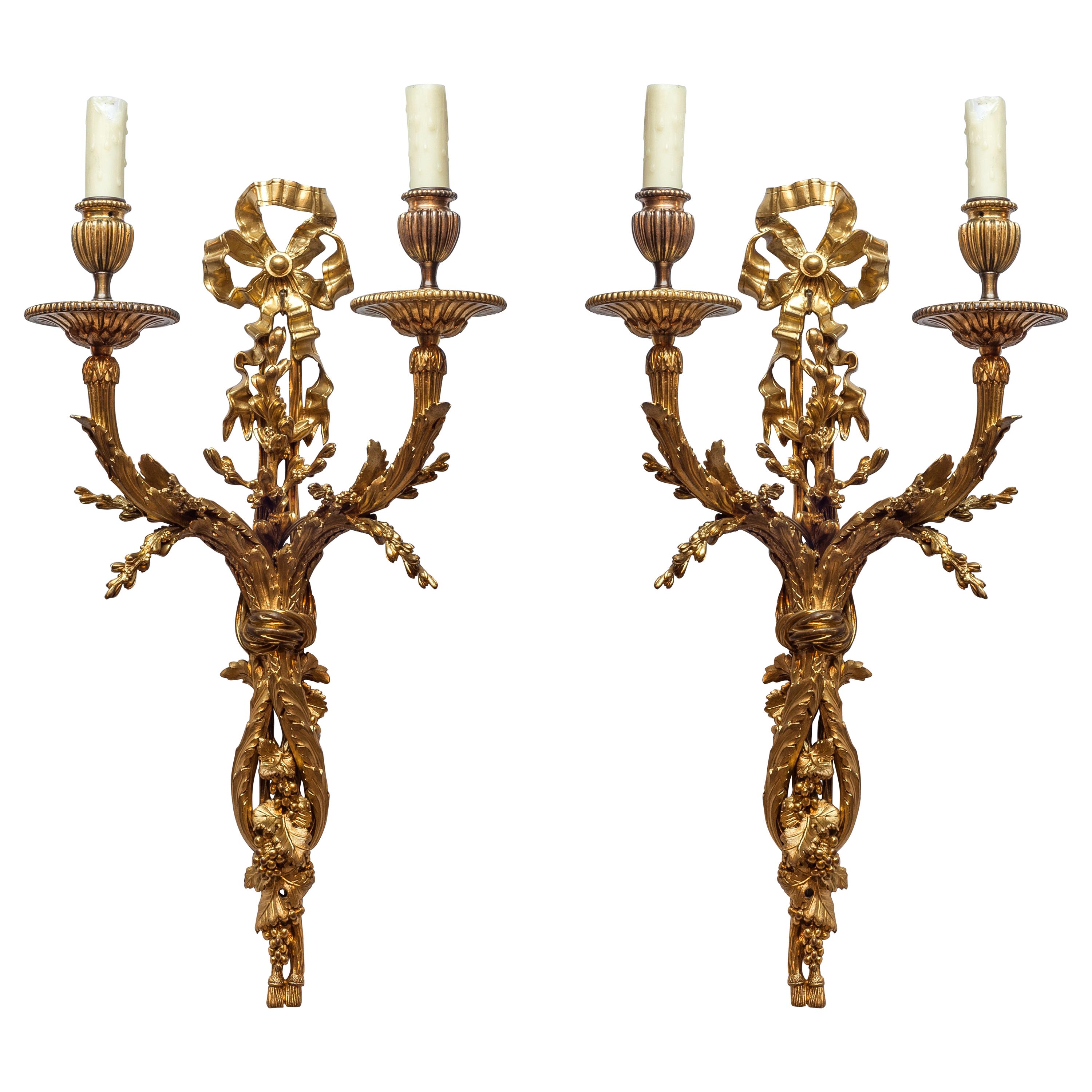Pair of French Two-Arms Ormolu Wall Light Sconces