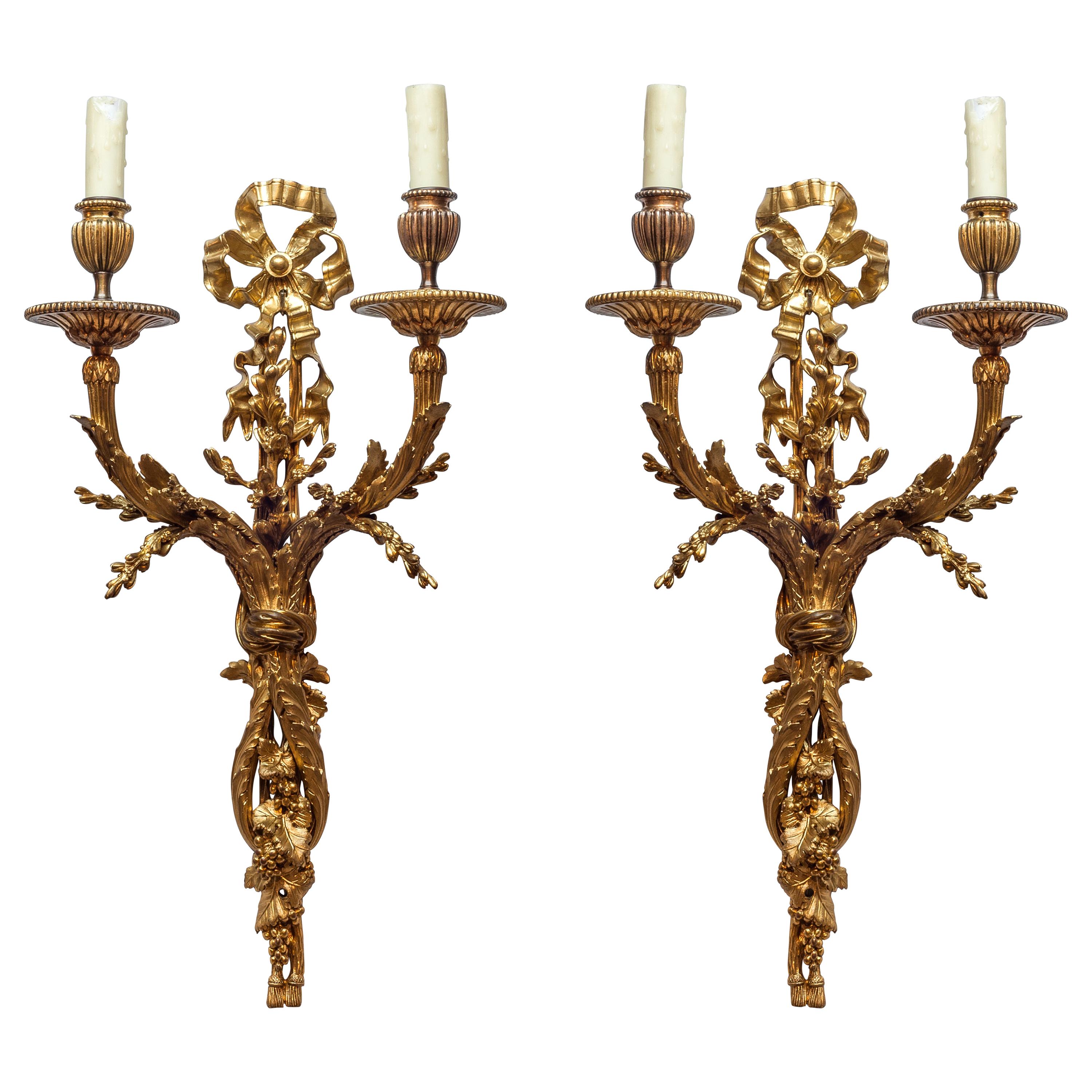 Pair of French Two-Arms Ormolu Wall Light Sconces