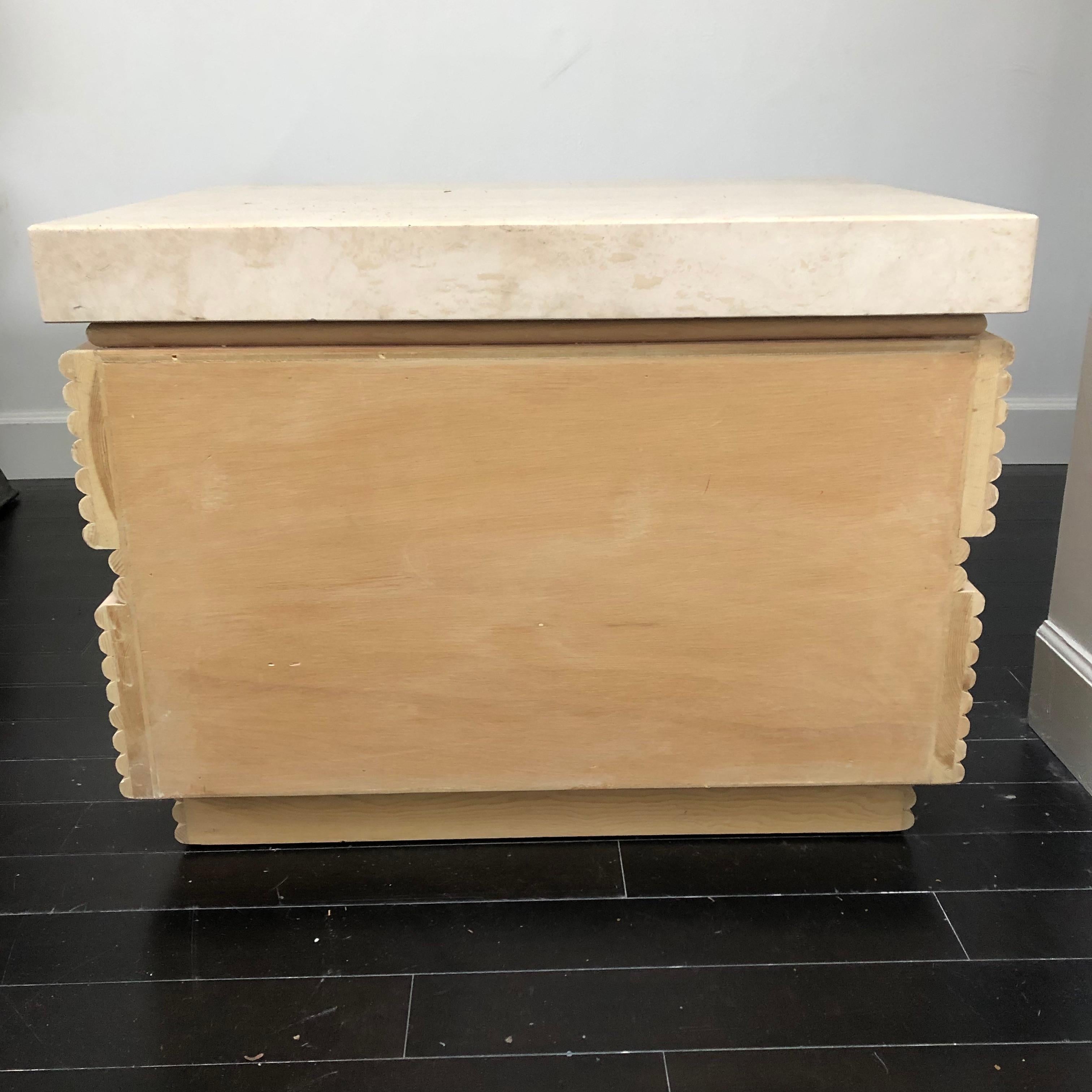 Pair of French Two-Drawer Maple and Travertine Top Nightstands 8