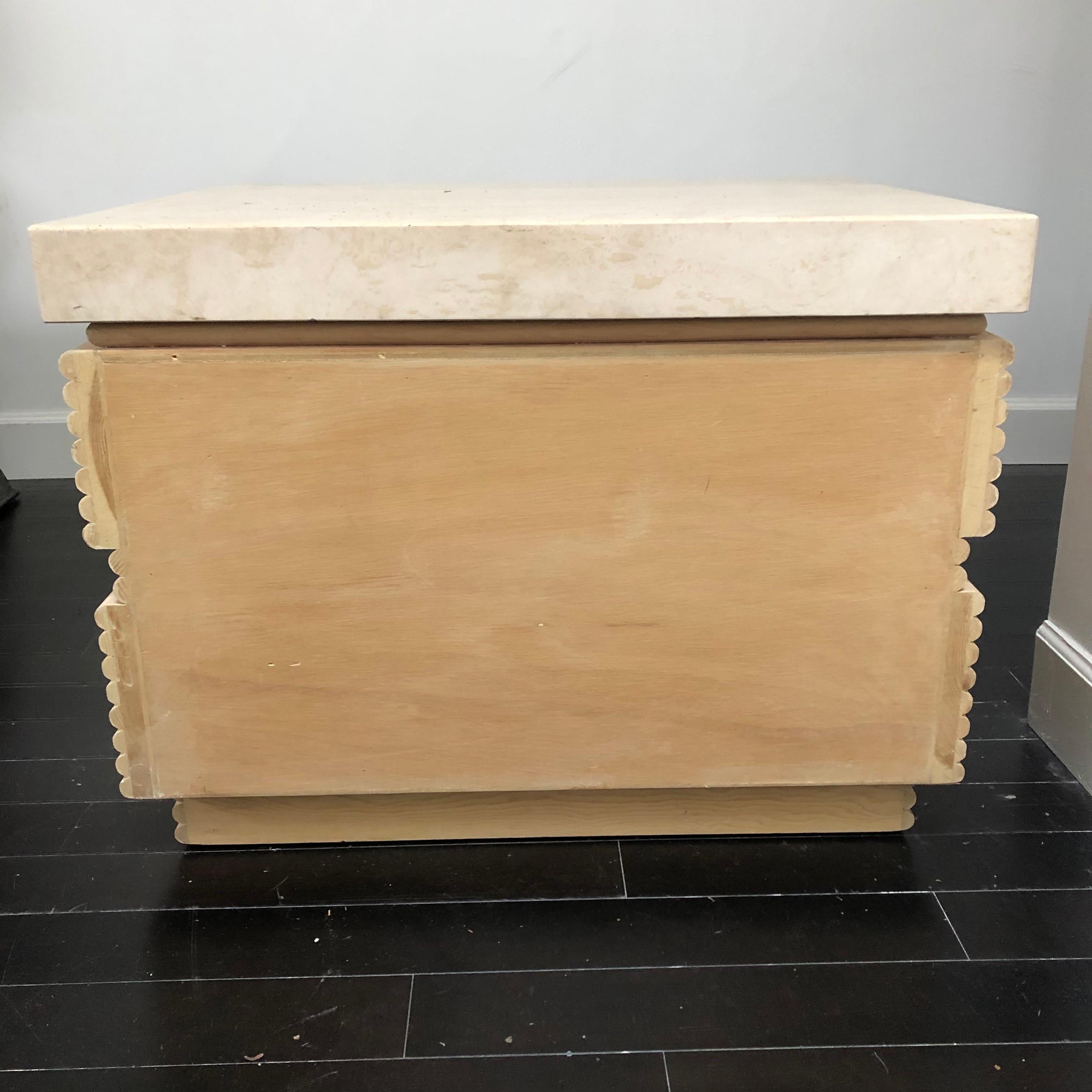 Pair of French Two-Drawer Maple and Travertine Top Nightstands 7