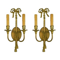 Pair of French Two Light Bowe Tie Brass D'ore Sconces
