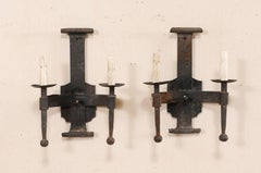 Pair of French Two-Light Mid-20th Century Hand-Forged Iron Sconces