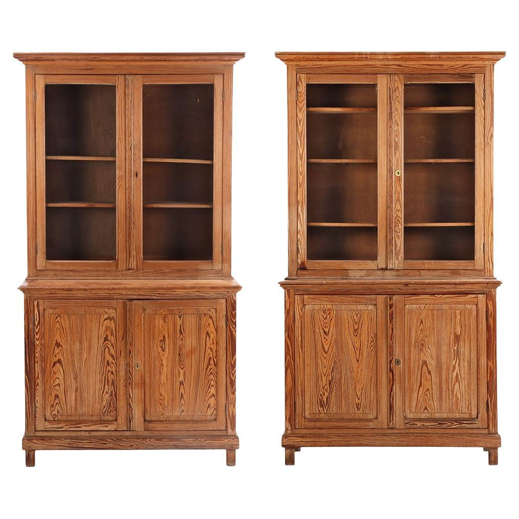Pair of French Two-Part Pitch Pine Cabinets, C. 1880