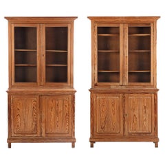 Pair of French Two-Part Pitch Pine Cabinets, C. 1880