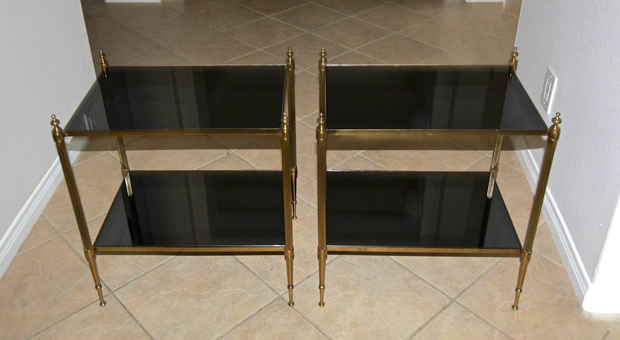 Pair of French Two-Tier Brass Side or End Tables In Good Condition In Palm Springs, CA