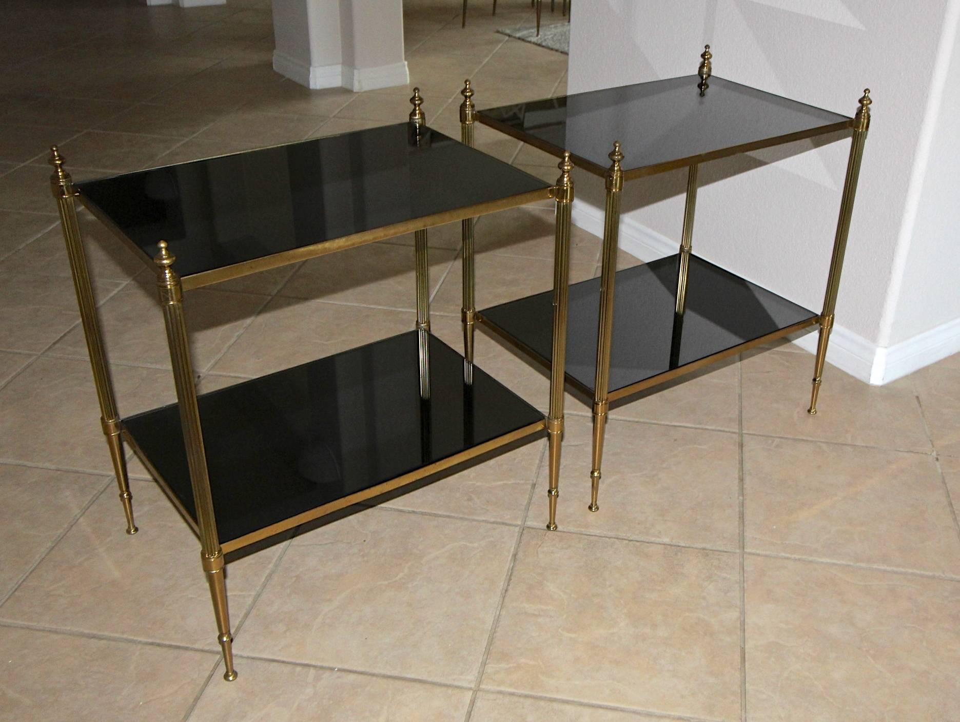 Pair of French Two-Tier Brass Side or End Tables 1
