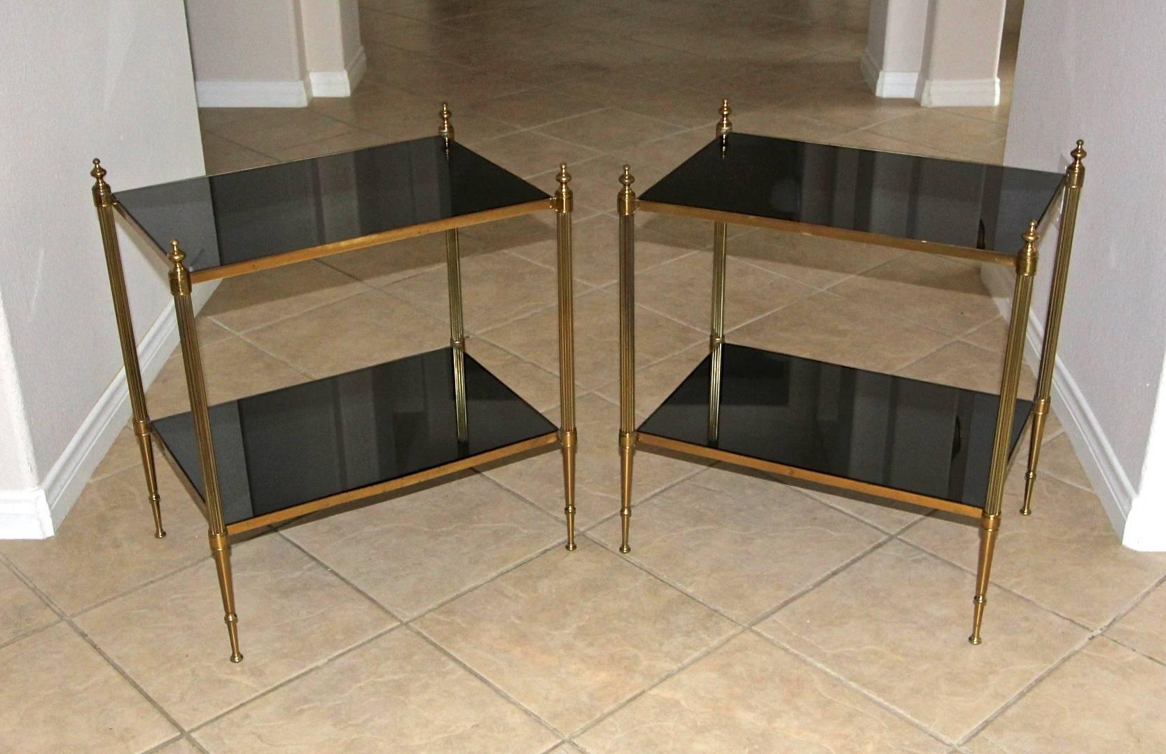 Pair of French Two-Tier Brass Side or End Tables 2