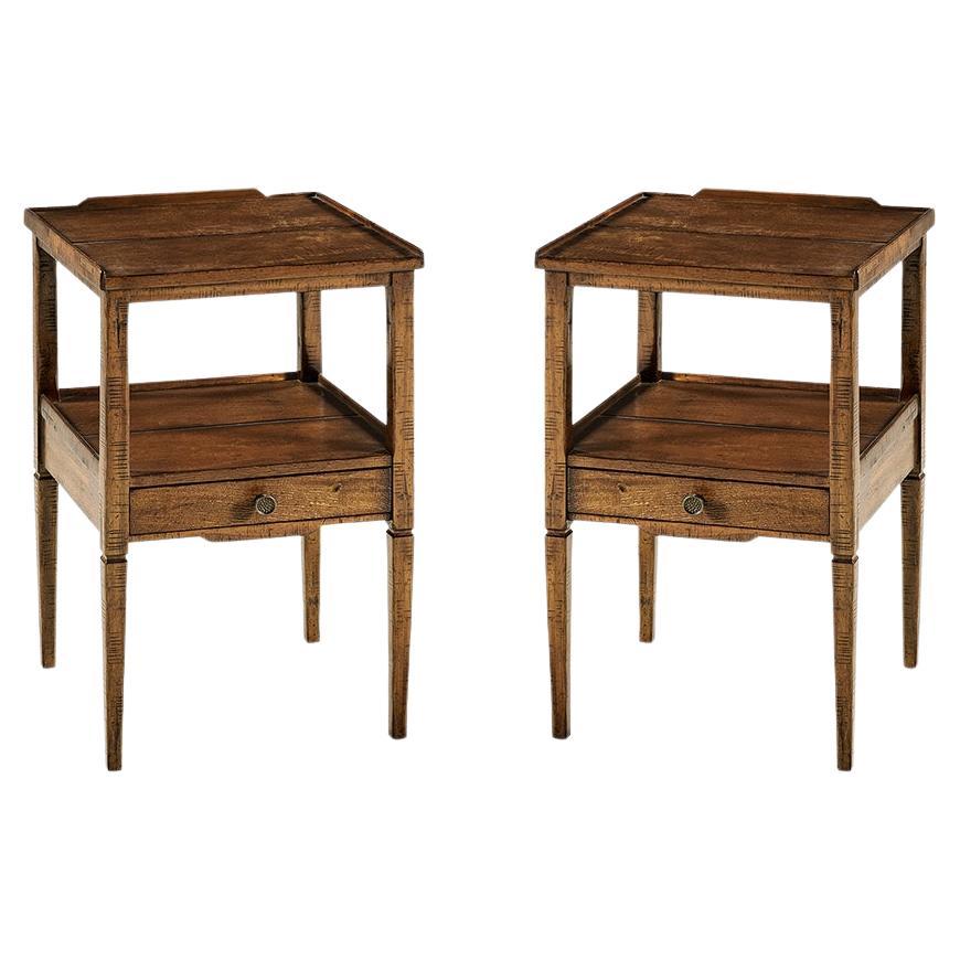 Pair of French Two Tier Lamp Tables - Country Walnut For Sale