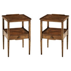 Pair of French Two Tier Lamp Tables - Country Walnut