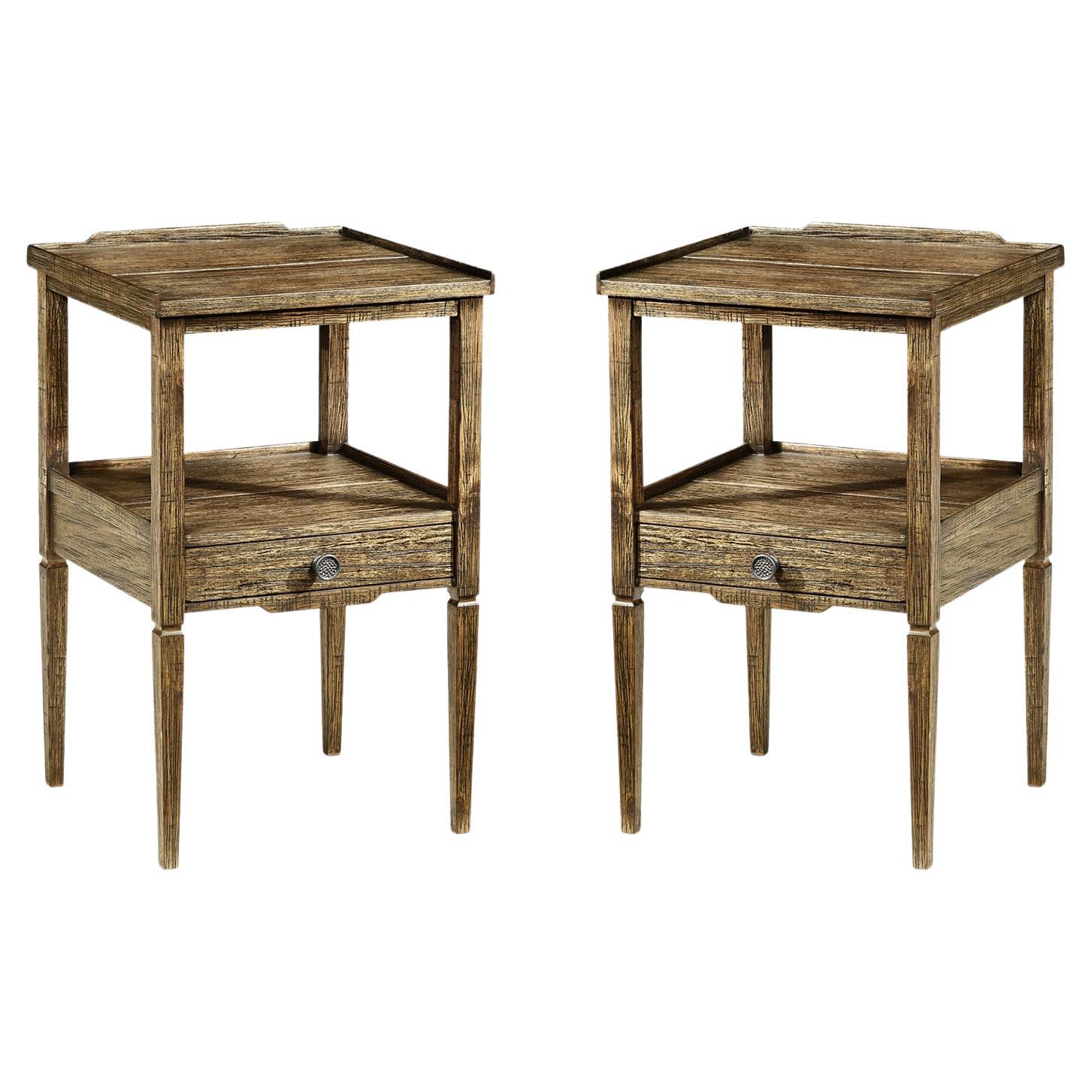 Pair of French Two Tier Lamp Tables - Medium Drift For Sale