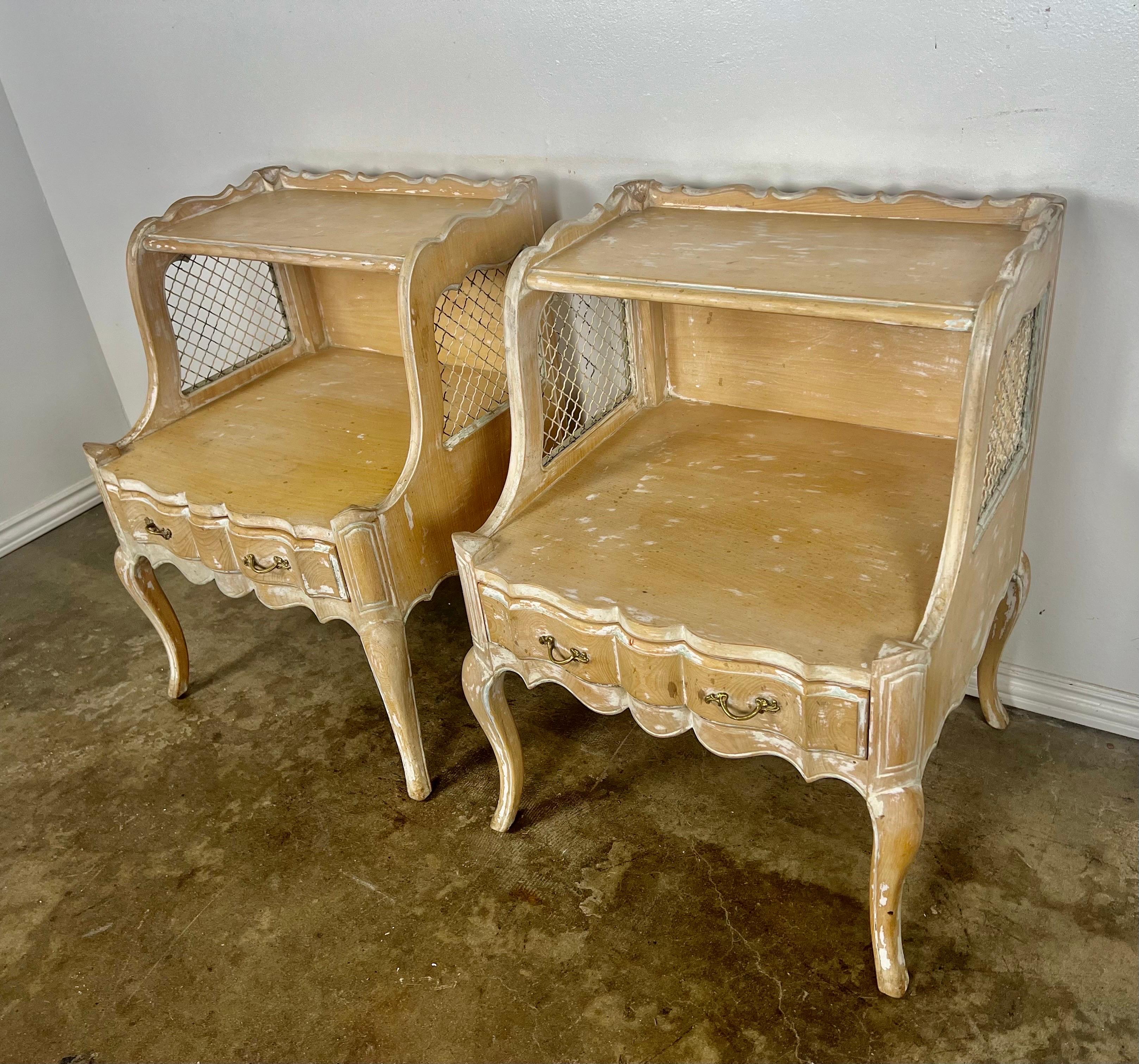 Neoclassical Pair of French Two Tier Side Table w/ Iron Insets C. 1930's For Sale