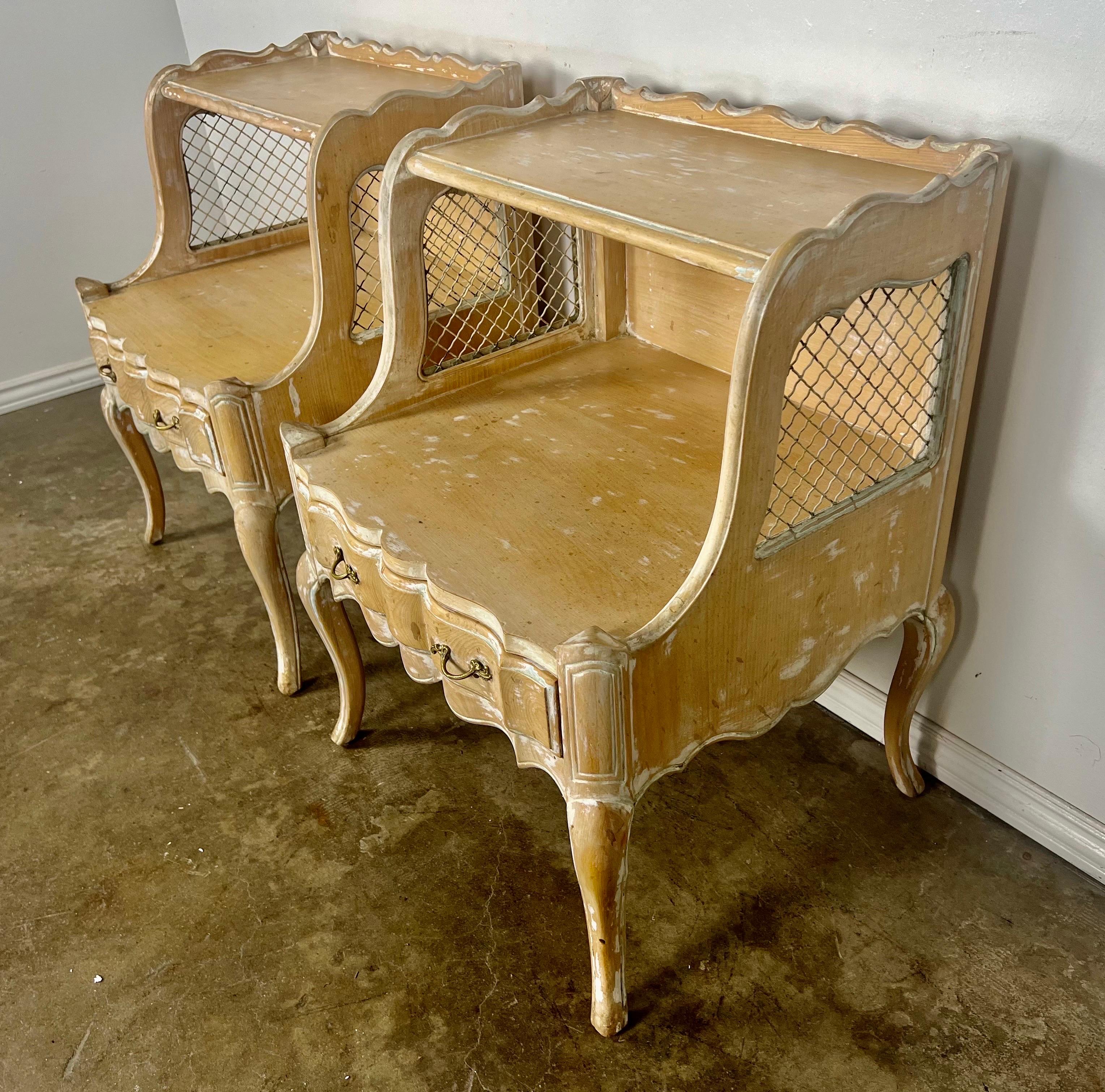 Pair of French Two Tier Side Table w/ Iron Insets C. 1930's For Sale 4