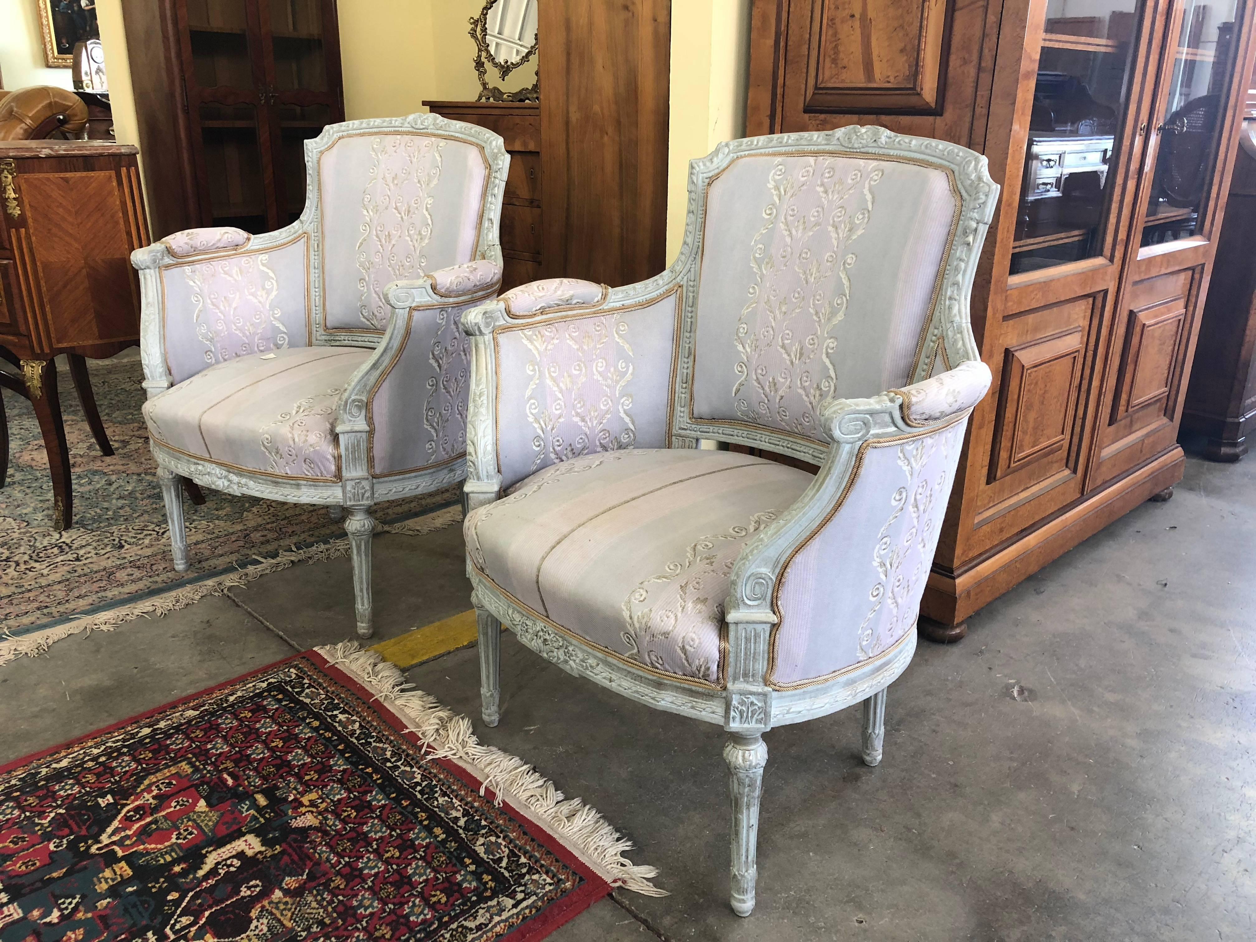 Baroque Pair of French Upholstered Armchairs