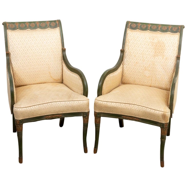 Pair of French Upholstered Armchairs at 1stDibs