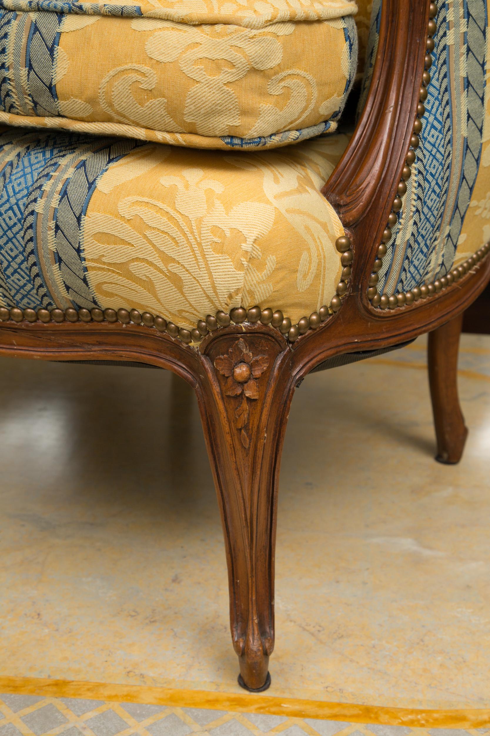 20th Century Pair of French Upholstered Bergere Chairs