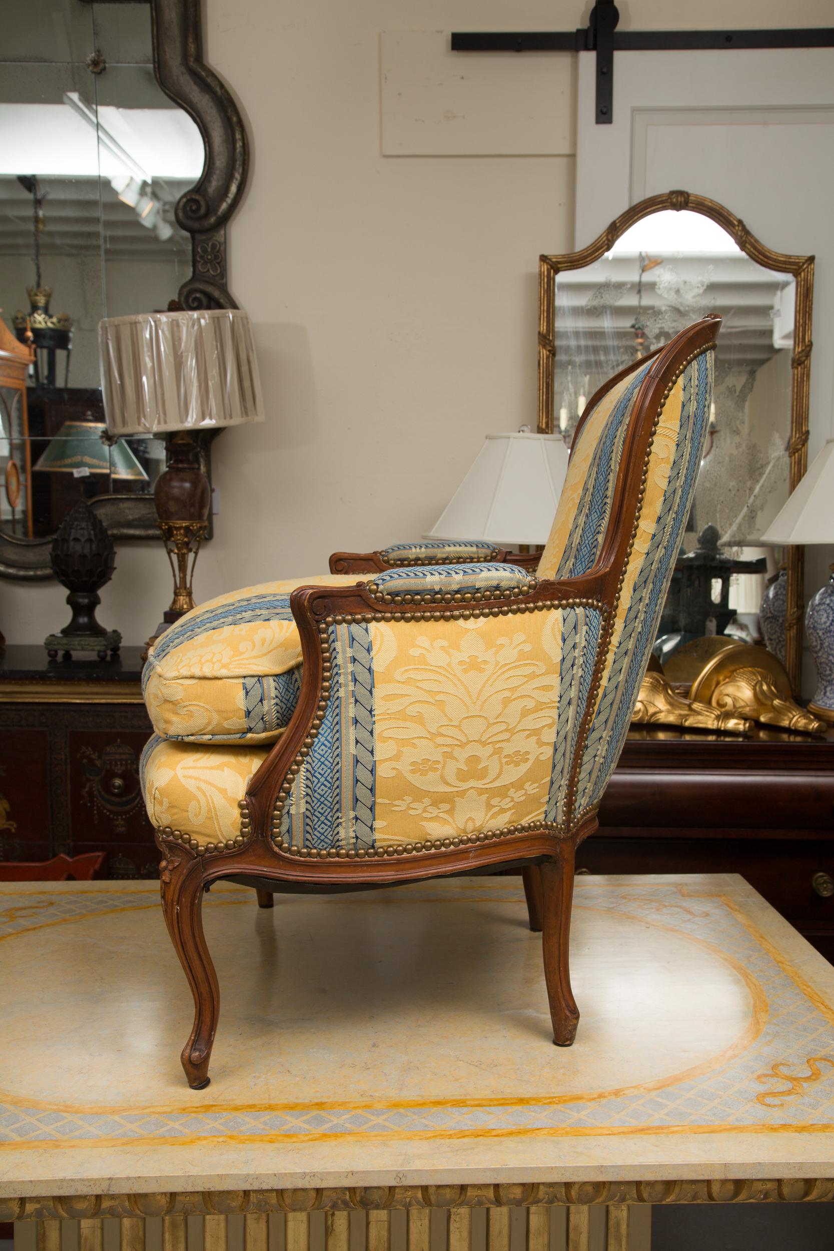 Upholstery Pair of French Upholstered Bergere Chairs