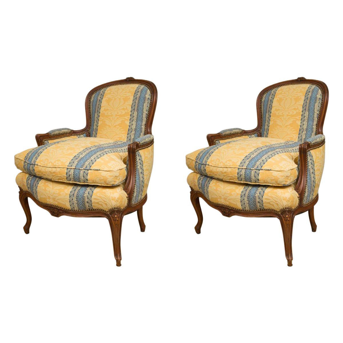 Pair of French Upholstered Bergere Chairs