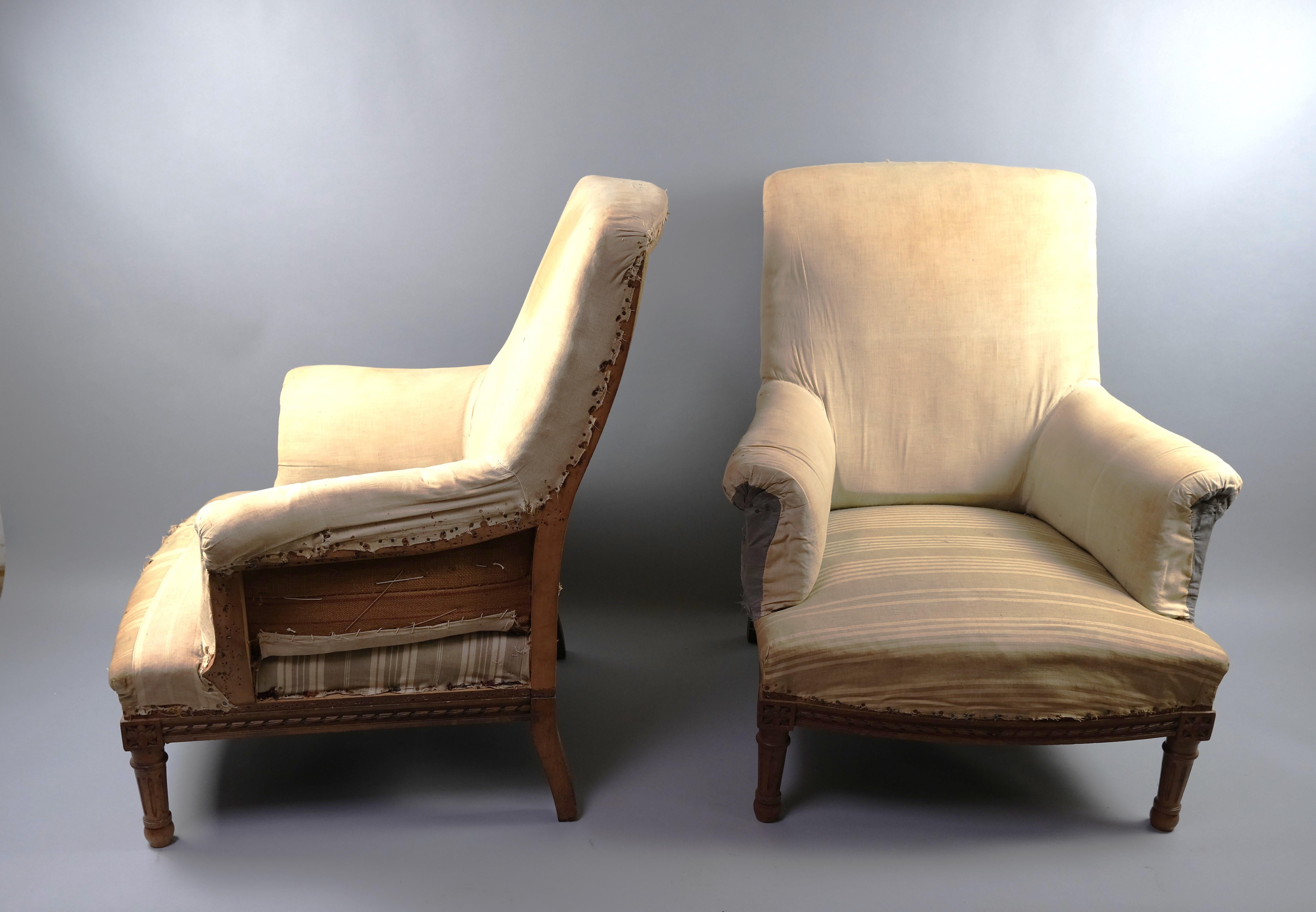 Beech Pair of French Upholstered Chairs