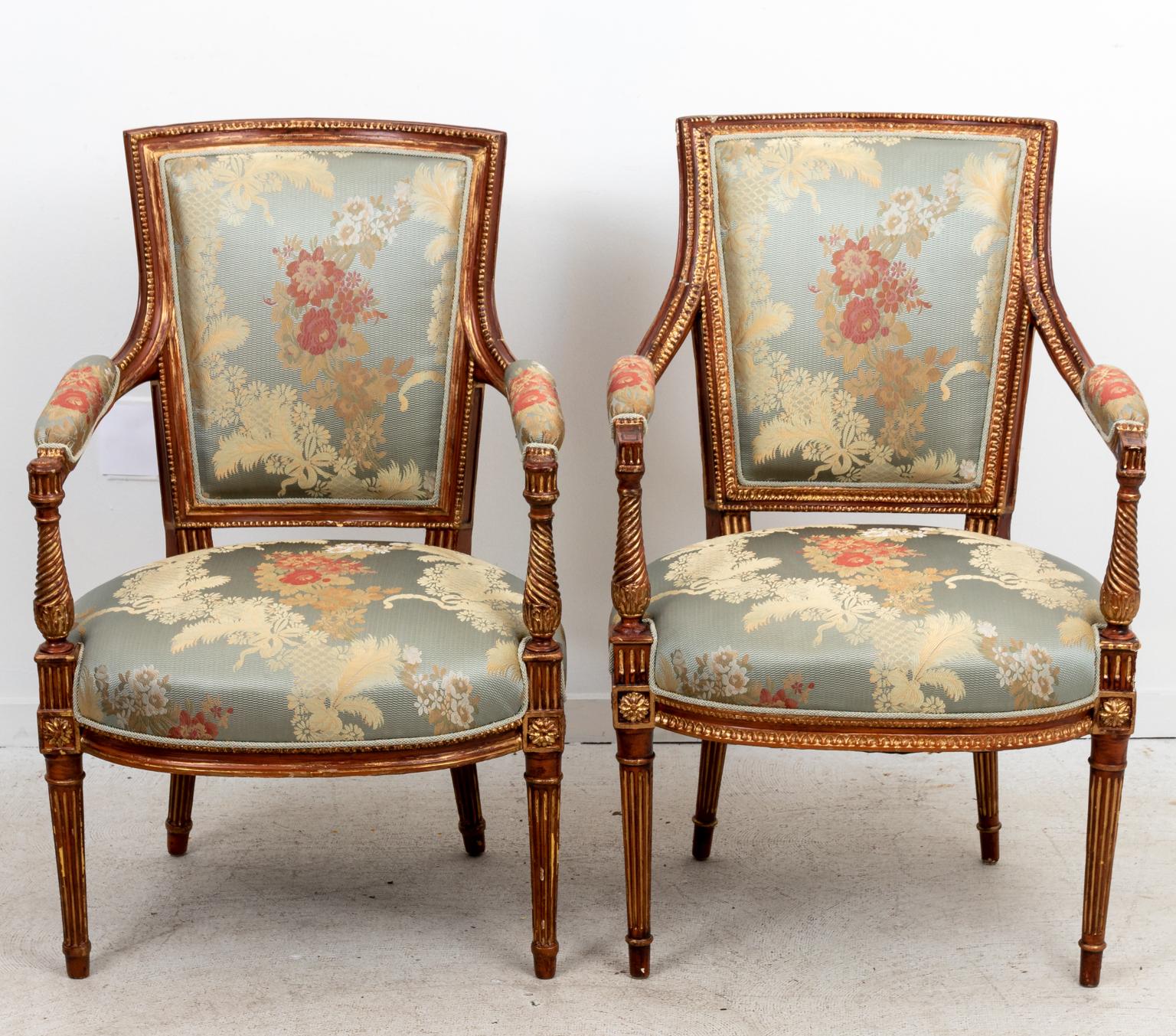 Pair of French Upholstered Open Armchairs 8