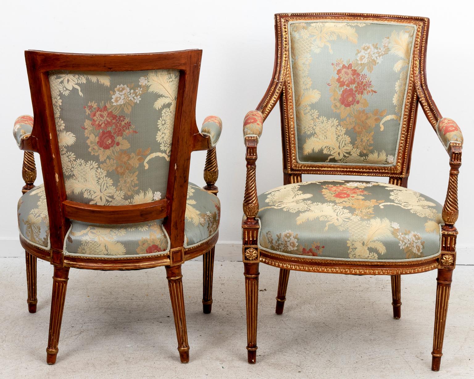 Pair of French Upholstered Open Armchairs In Good Condition In Stamford, CT