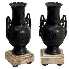 Pair of French Vases with Marble Bases from the Belle Époque 'Priced as a Pair'