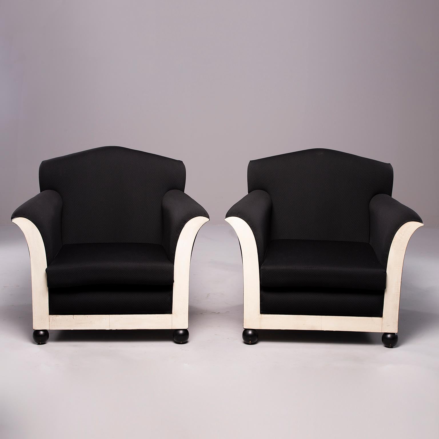 20th Century Pair of French Vellum Edged Art Deco Club Chairs For Sale