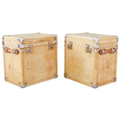 Pair of French Vellum Leather Hat Trunks or Drinks Tables