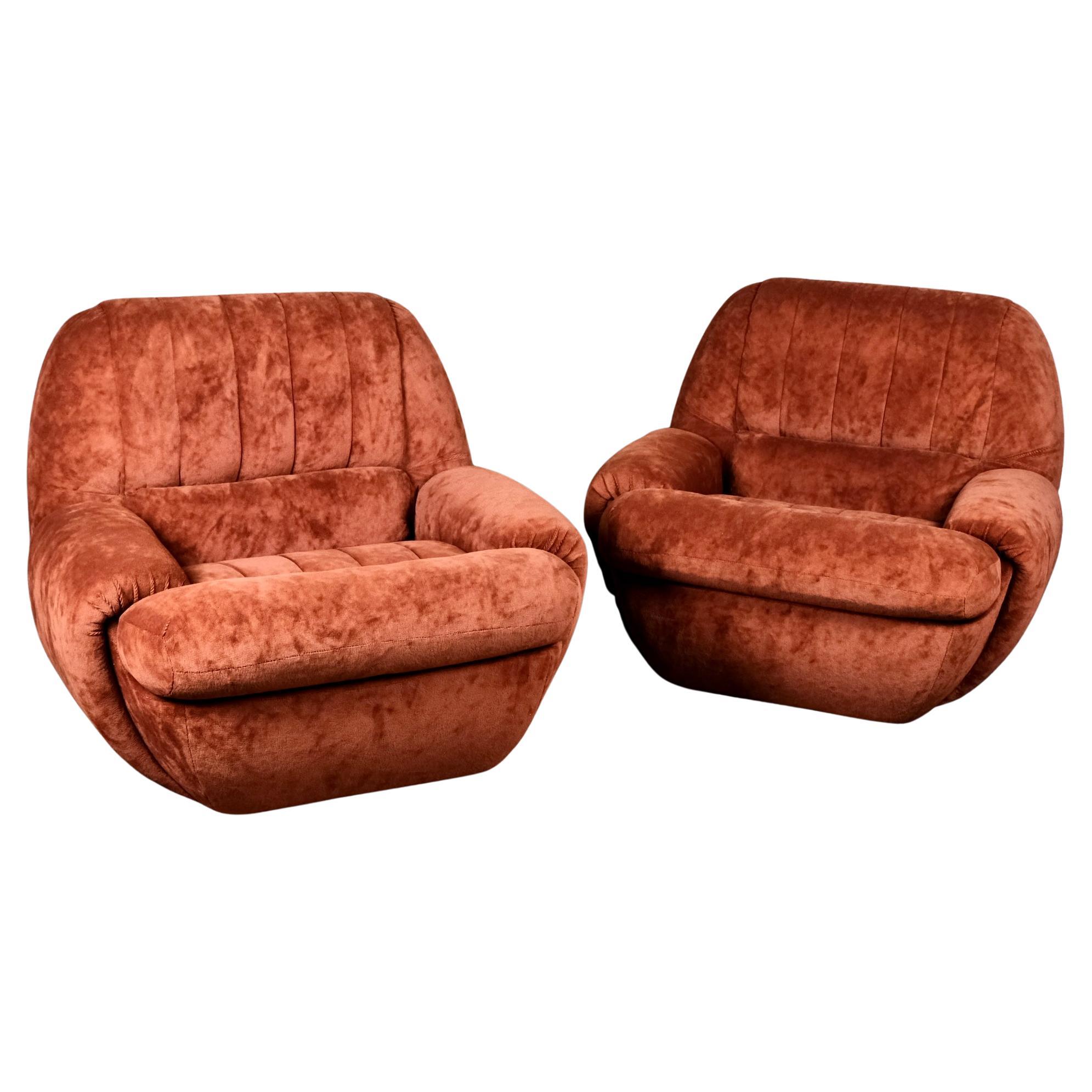 Pair of French velvet armchairs, 1970s