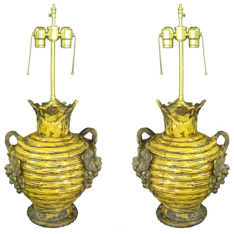 Pair of French Vendange Urns with lamp application.