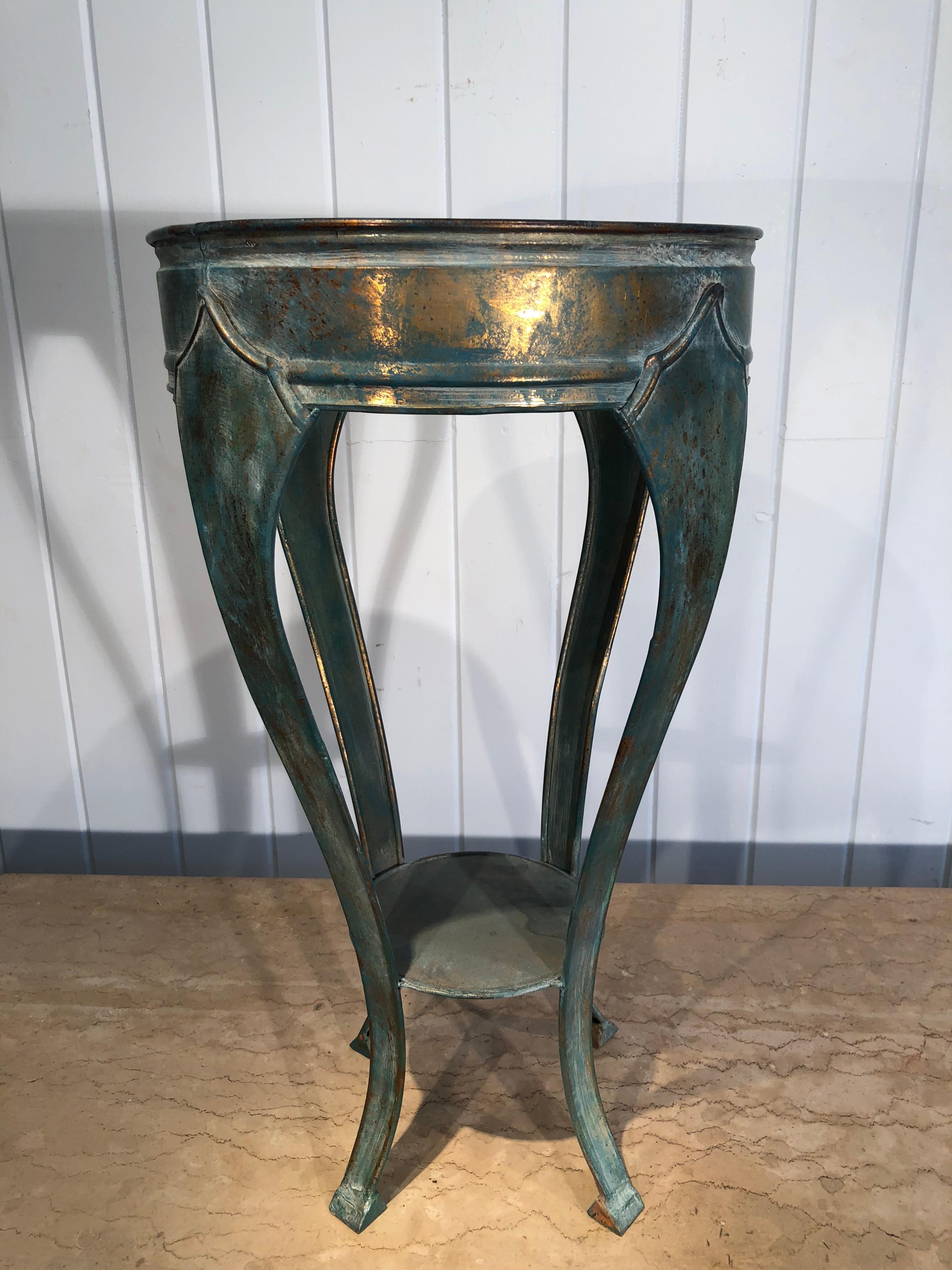 Pair of French Verdigris Brass Plant Stand Tables 7